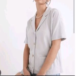 Madewell Camp Shirt Womens Size Medium Knit Lightspun Light Blue Button Up